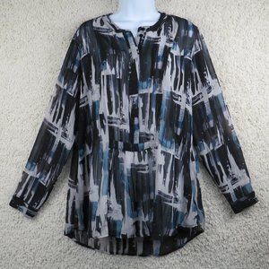 Simply Vera Vera Wang* Women's‎ Long Sleeve 1/4 Button Down Sheer Blouse~ Large